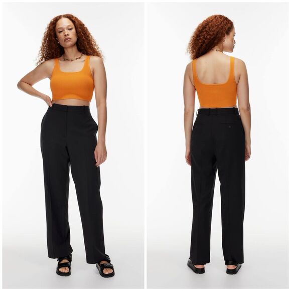 Aritzia Babaton Womens Sculpt Knit Square Neck Cropped Tank Top Ribbed Orange, S - Picture 1 of 13